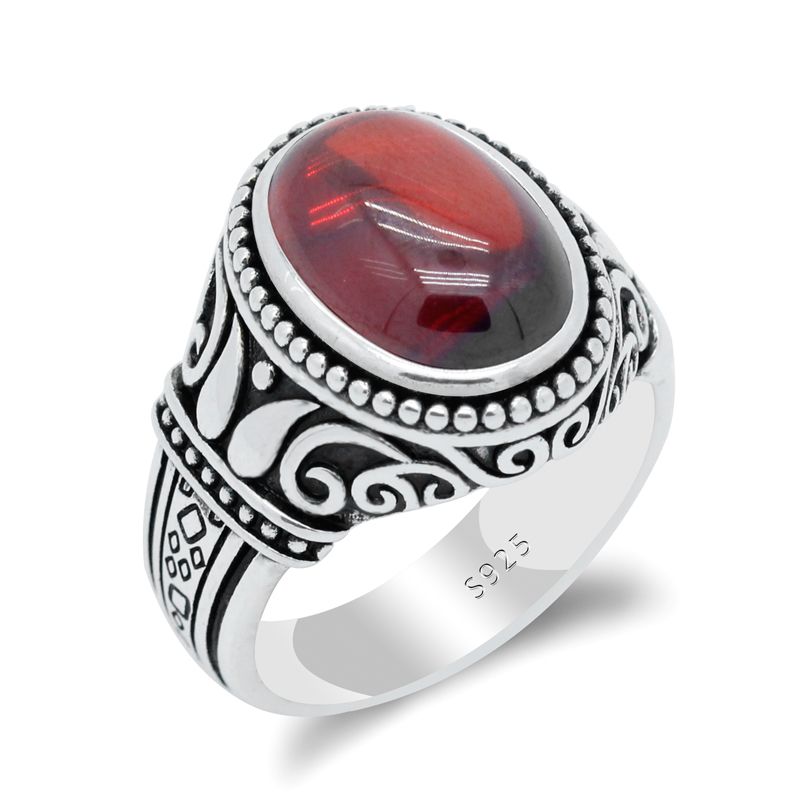 Sterlin Silver Men Ring With Natural Garnet Stone..