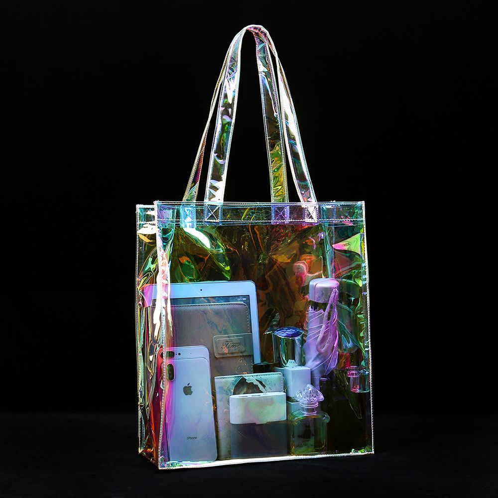 Plastic Holographic Transparent Shopping Bag PVC Totes Beach Clear Handbag 