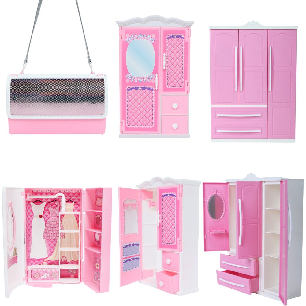 Compre 1 Piezas De Alta Calidad De La Muñeca Armario Para La Muñeca De Barbie Rosa Blanco DIY De Muebles Ropa De Vestir La Muñeca De Teatro De Niños De Juguete 200925