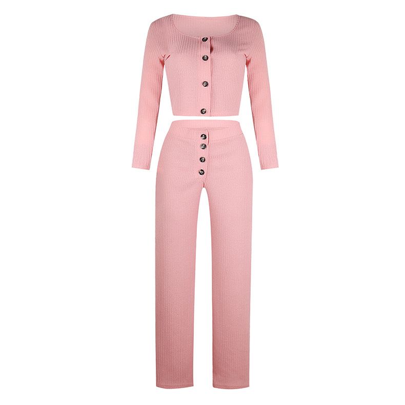 Compra Las Mujeres De Los Diseñadores De Ropa 2020 Rosa De La Moda Botón  Traje Casual De Manga Larga Pantalones Atractivos De Las Mujeres Ropa Para  Mujer De Dos Piezas De Piel