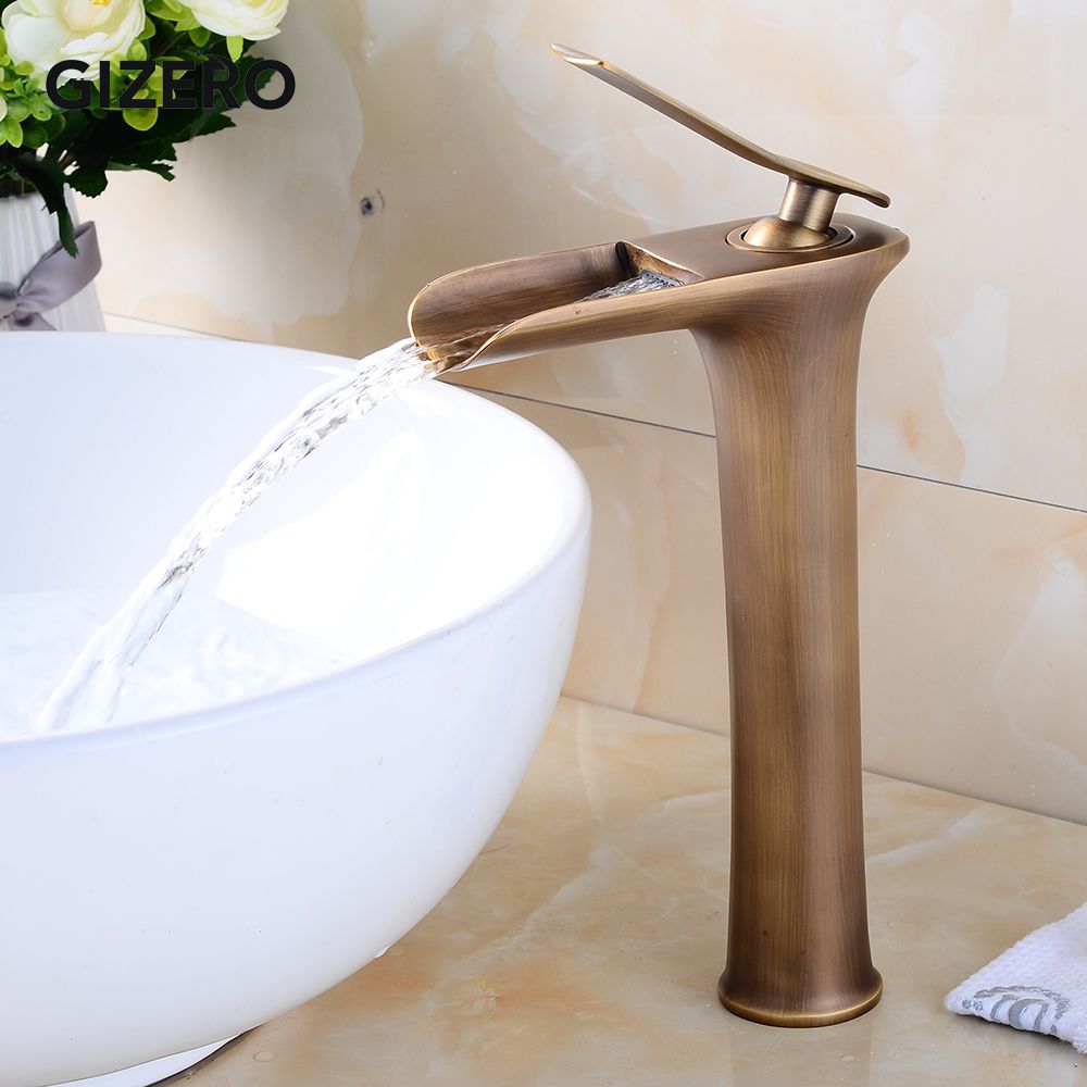 2020 Bathroom Tall Basin Faucets Solid Brass Waterfall Faucet Vanity