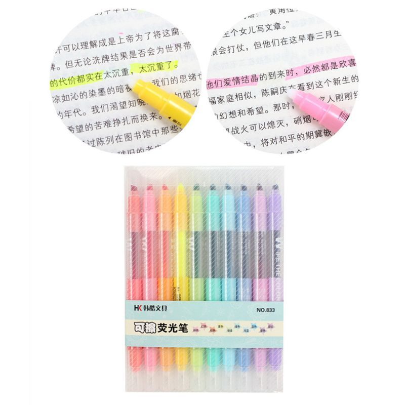10pcs Erasable Double Ended Marker Pens Colorful Highlighter Pens