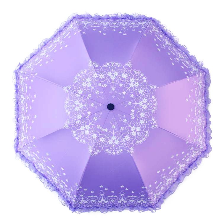 Umbrella Folding Sunscreen Umbrella Single Mori Openwork Lace Anti-Uv Anti-Uv Sunshade Dual-Use Sun Umbrella@Blue
