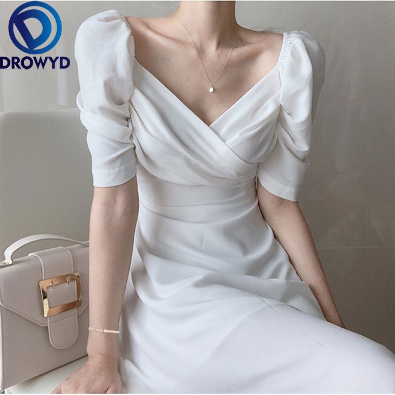 white chiffon dress midi
