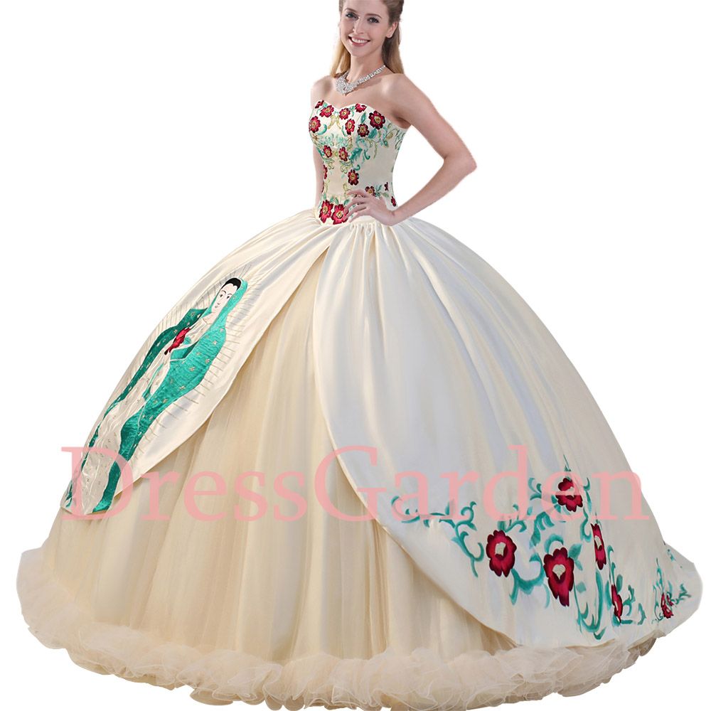 SweethEat Beaded Burice Burice Virgen de Guadalupe Quinceañera Vestido Vestidos Vestidos Religios Split Satin Overlay con dobladillo frontado bordado SweethEat Beaded Burice Burice Virgen de Guadalupe Quinceañera Vestido Vestidos Vestidos Religios Split Satin Overlay con dobladillo frontado bordado