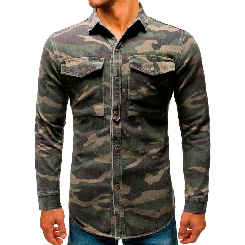 Camisa Cargo De Mezclilla Con Botones De Camuflaje Para Homb Camisa Cargo De Mezclilla Con Botones De Camuflaje Para Homb