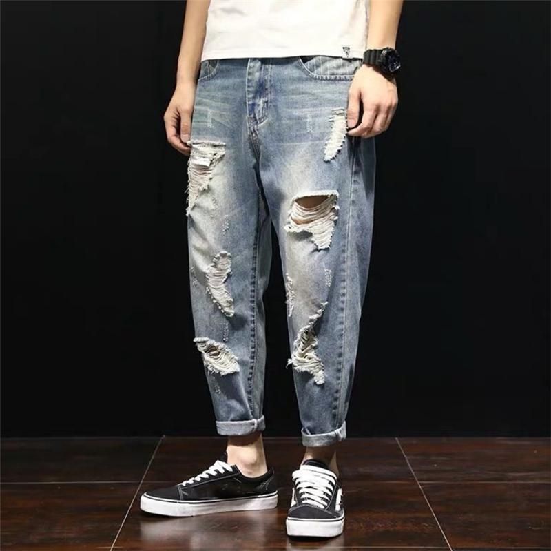 Jeans Mens Fashion Mens Baggy Ripped 2022 Street Style Blue Denim Pants Loose Washed Mid Vaqueros Rotos De Hombre From Damangguo, $16.54 | DHgate.Com