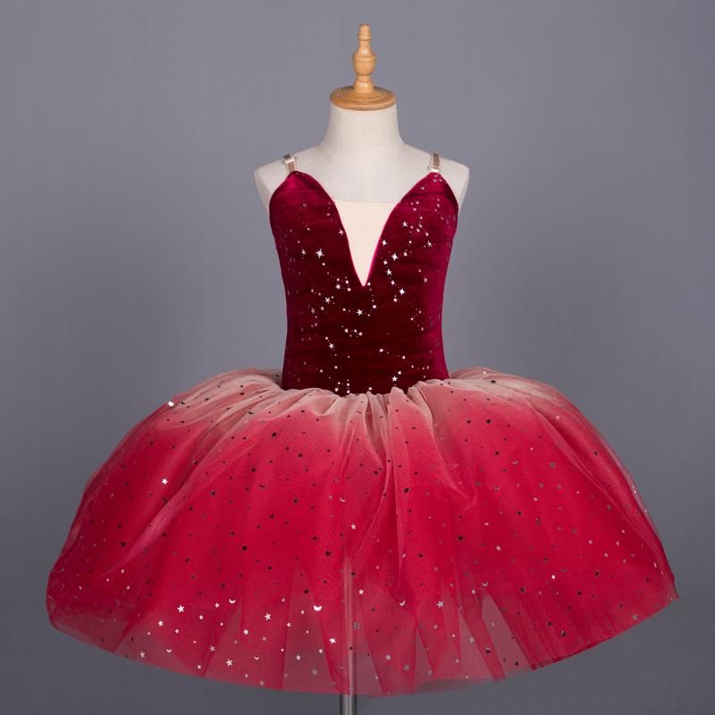 Etapa desgaste de ballet vestido niña niños traje de baile rojo bailarina  niños tutu para niñas
