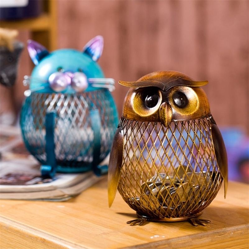 Piggy Bank Owl Figurine Money Metal Coin Saving Box Home Decoration Craft gift 