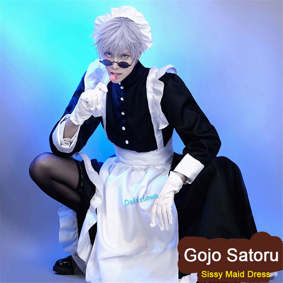 Anime Costumes Crossdressing Sissy Maid Dress Gojo Satoru Anime Cosplay  Lolita Uniform Faggot Outfit Halloween Costume For Men Women
