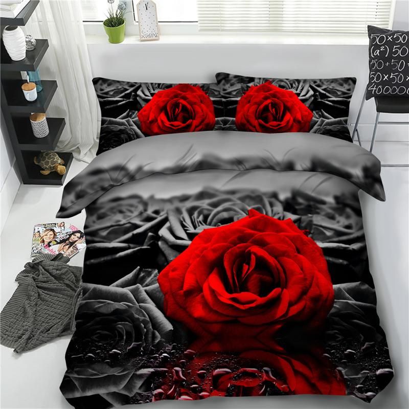 Red Rose Duvet Cover Bedding Sets Single Full Queen Super King Size Bed ...