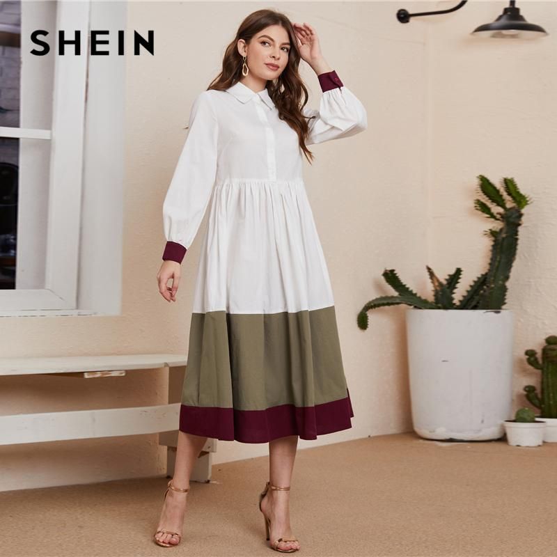 Compra SheIn Blanco Bishop Manga ColorBlock Camisa Vestido Amarreado  Mujeres 2021 Primavera Cintura Alta Dulce Casual ABAYA Vestidos Largos  Barato | Entrega Rápida Y Calidad | Es.Dhgate