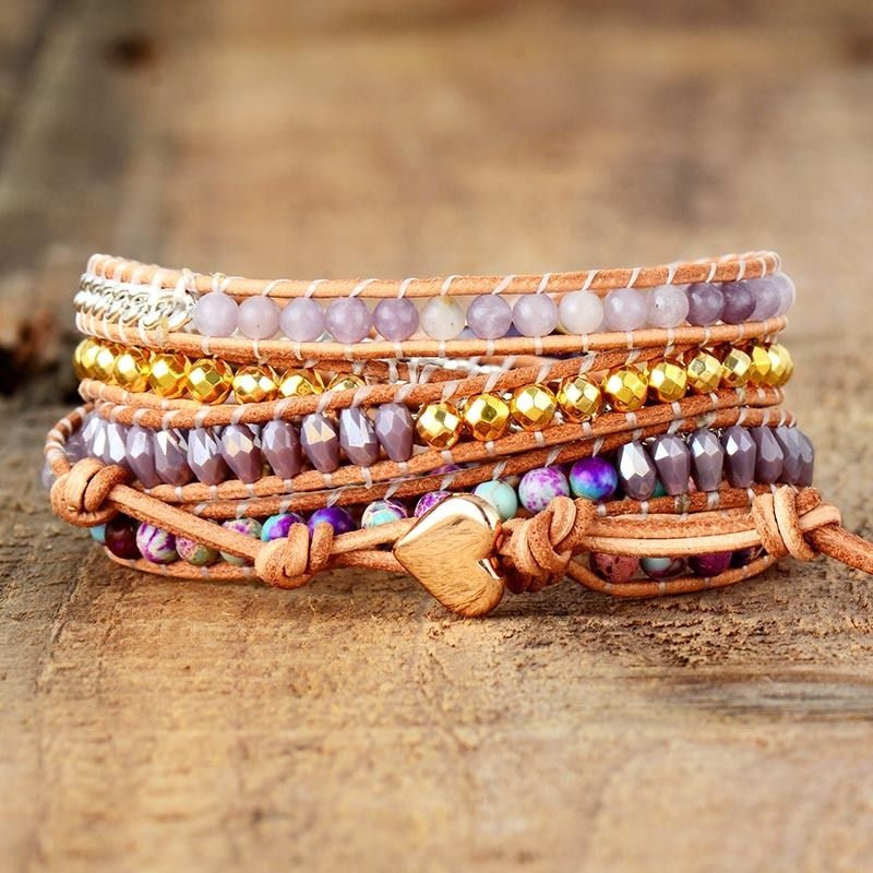 Bohemian Leather Wrap Boho Bracelets With Japsers And Stone