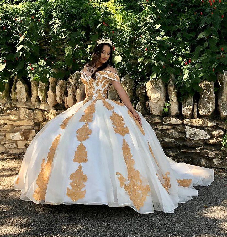 White And Gold Ball Gowns