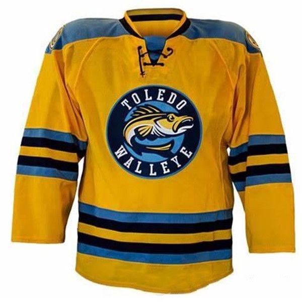 2021 Customize Toledo Walleye Premier Authentic Hockey Jersey Blue Yellow Embroidery Stitched