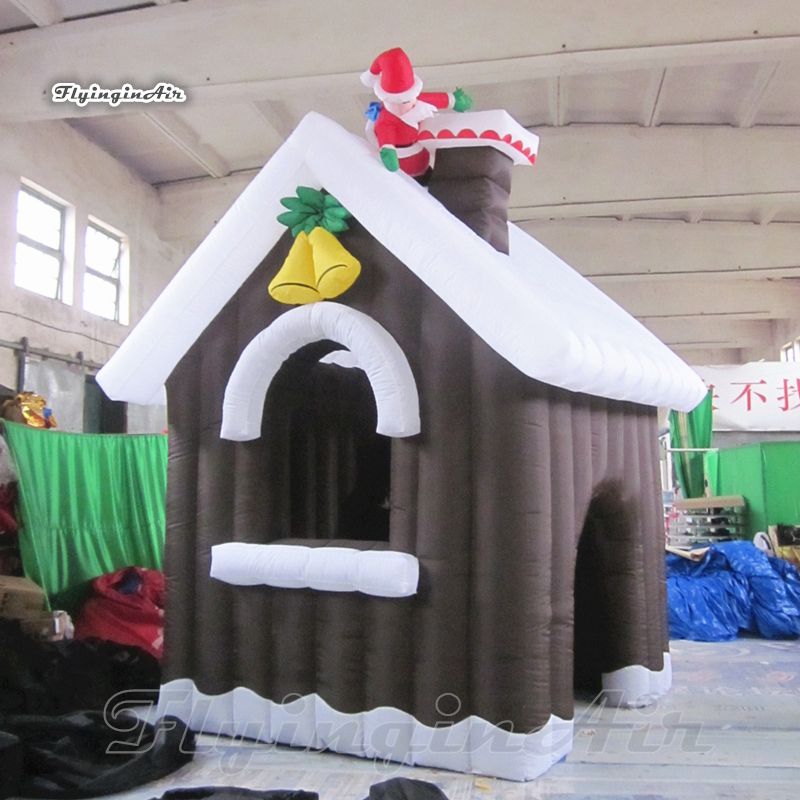 Lighting Inflatable Christmas House 4m High Grey Giant Air Blown Winter