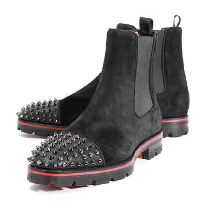 Fashion Red Bottom Sneaker Men Ankle Boot Spikes Suede Leather Red ...