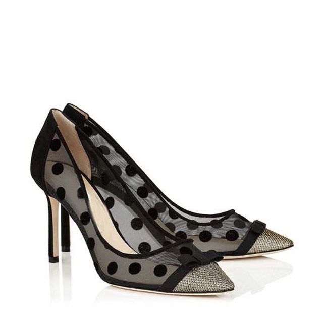 polka dot mesh heels