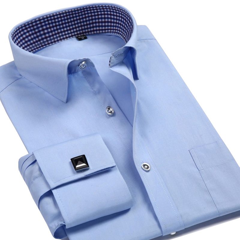 2020 French Mens Dress Shirt With Cufflink Yellow Slim Fit Plus Size ...