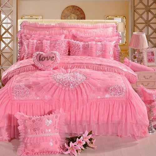 Розовые свадебные постельные принадлежности