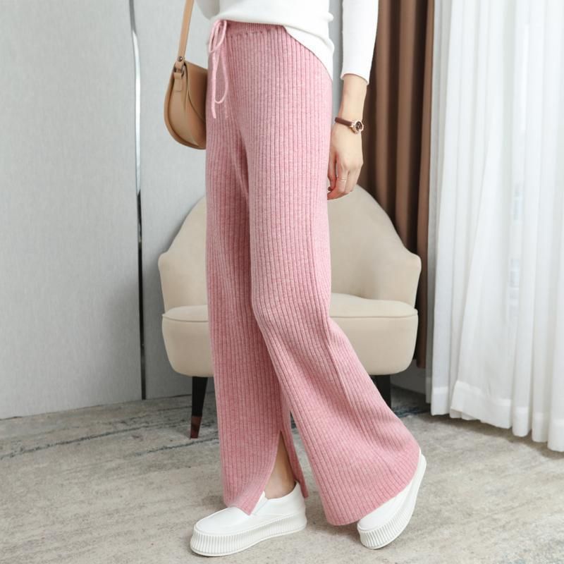 Acquistare Pantaloni Da Donna Capris Capris 100% Lana A Costine A Maglia A  Maglia Orlo Sciolto Split Figura Intera All Match Pantaloni Lunghi Pantaloni  Larghi Gamba Morbida Le Donne Morbide Donne Inverno