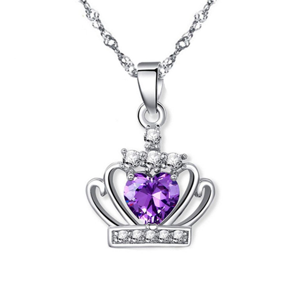 Fast Shipping from USA Sterling Silver Necklace Royal Crown Pendant 2 Colors Zircon 18inches 925 Box Chain Clavicle Pendant