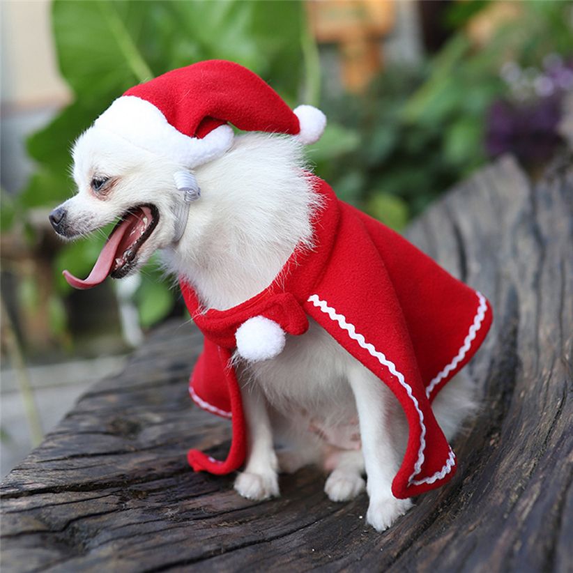 2020 Dog Clothes Christmas Cloak Hat Set Red Fleece Pet Dog Coat Cape