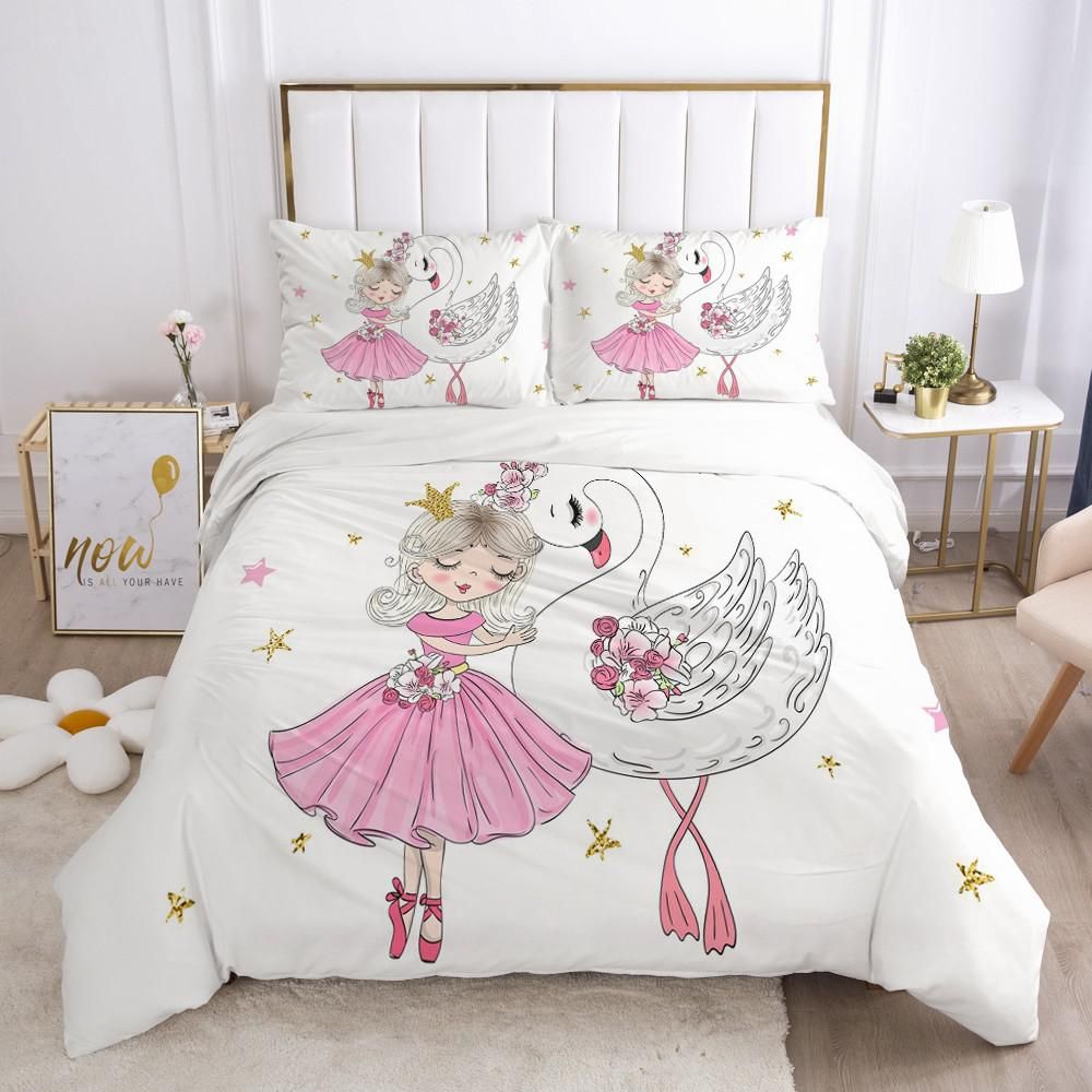 3pcs Girls Princess Cartoon Bedding Set for Baby Kids Children Crib Duvet Cover Set Pillowcase Blanket Quilt Cover Cute Pink Swan 3pcs Girls Princess Cartoon Bedding Set for Baby Kids Children Crib Duvet Cover Set Pillowcase Blanket Quilt Cover Cute Pink Swan