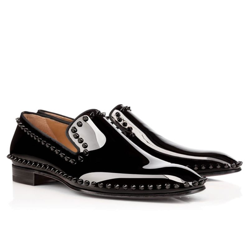 Mens Patent Leather Leopard Party Slip On Loafers Metal Rivet Casual Club Shoes