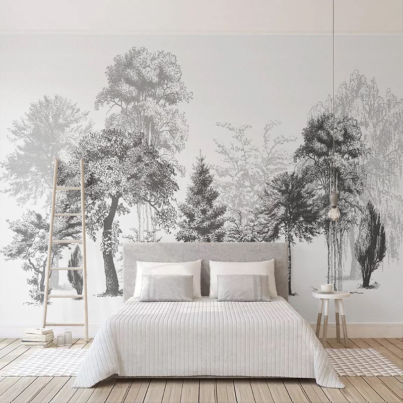 مخصص جدارية الحديثة من ناحية رسم أسود أبيض المستخلص غابة شجرة جدار 