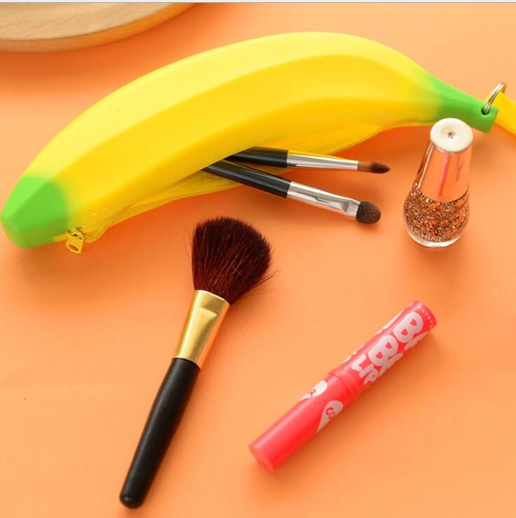 Fashion Silicone Banana Salings Coin Pencil Case Purse Bag Wallet Pouch Keyring 