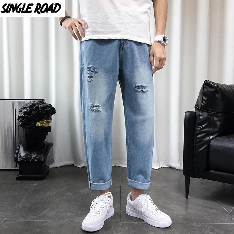 Compra Pantalones Vaqueros Para Hombres Singleroad Hombres Hombres 2021  Pantalones Largos De Gran Tamaño Pantalones Rectos Ropa De Calle Japonesa  Denim Ripped Baggy Para Barato | Entrega Rápida Y Calidad | Es.Dhgate