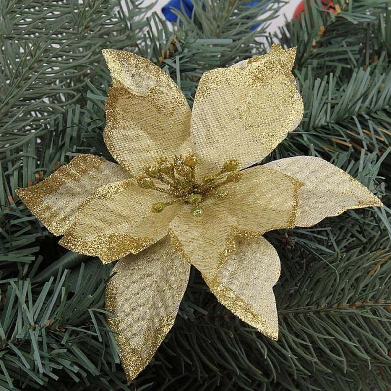 13 CM Shiny Poinsettia Flower Christmas Tree Artificial