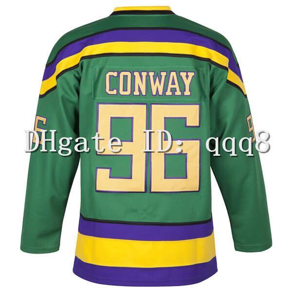 Mighty Ducks Jersey #96 Charlie Conway #99 Adam Banks #33 Greg Goldberg #66 Gordon Bombay Movie Hockey Jersey White Green 