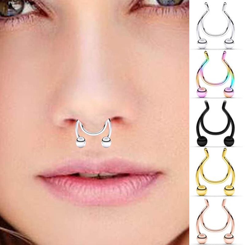 Mayhoop 20G 9Pcs Fake Nose Ring Faux Piercing Jewelry 8mm Fake Nose Ring Hoop for Faux Lip Septum Nose Ring Set 