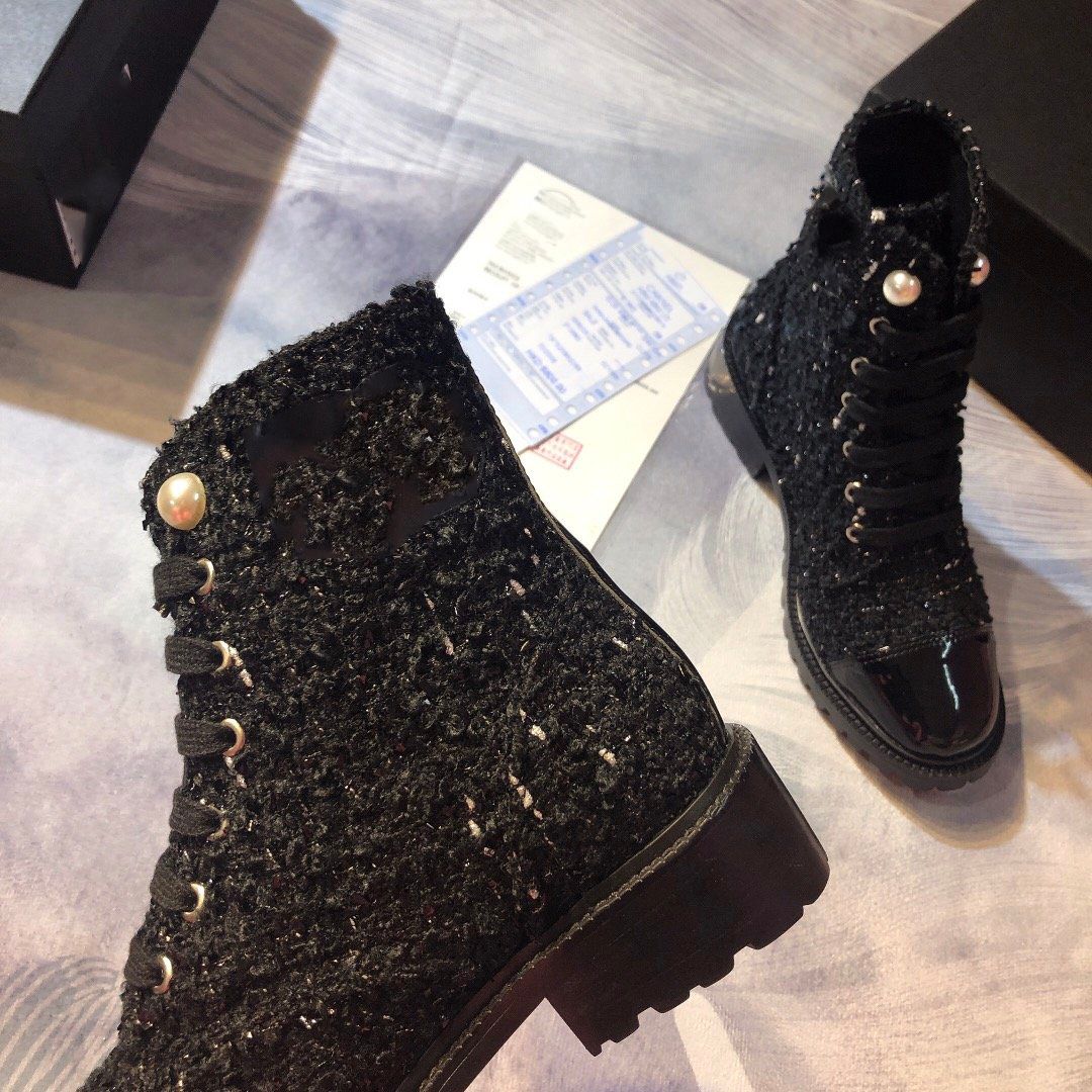 Chanel tweed on sale boots 2018