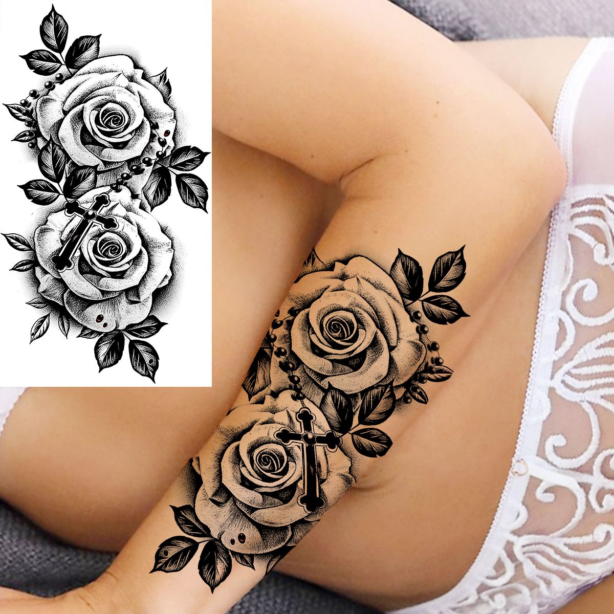 Scorpion Rose Flower Temporary Tattoos For Women Adults Realistic Vampire  Wolf Scary Snake Crown Fake Tattoo Sticker Arm Tatoos