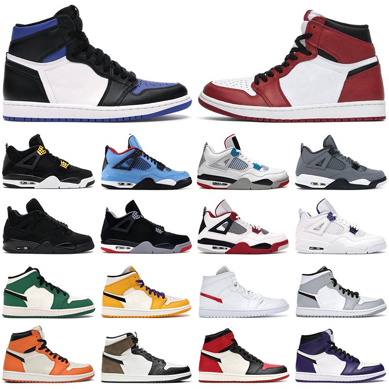 Acquista Air Jordan 1 Retro 4 Basketball Shoes Aj1 Scarpe Da Basket Uomo  Donna Jumpman 1s Alta OG Obsidian Nero Bianco Mid Light Smoke Grey 4s Black  Cat Uomo Sneakers Sportive A