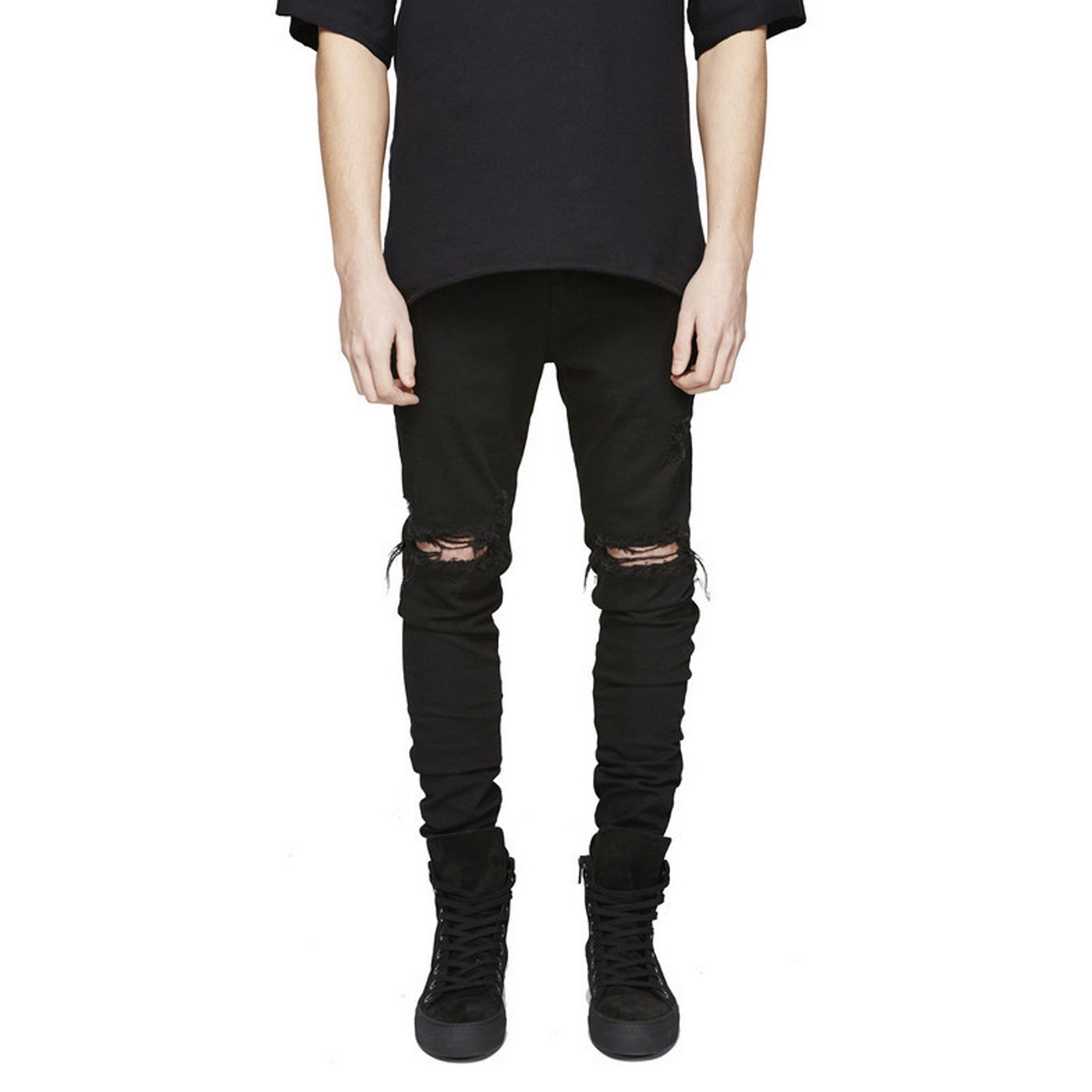 GODLIKEU Mens Destroy Distressed Jeans 