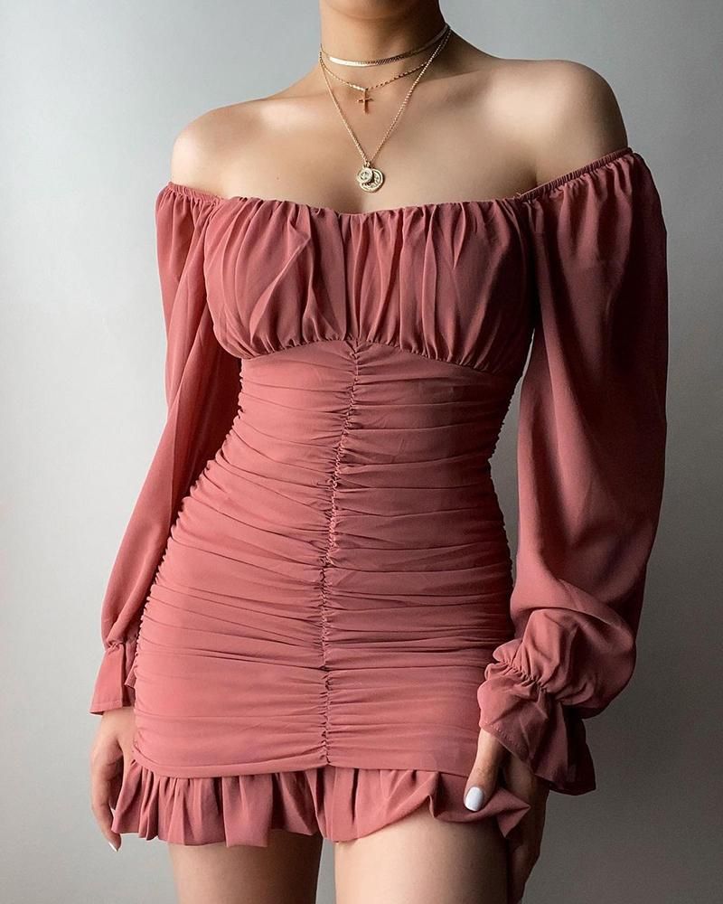 Casual Dresses Summer Women Off Shoulder Ruched Mini Bodycon Dress 2022  Femme Bell Sleeve Ruffles Light Lady Skinny Prom Robe From Liumeiwan, $25.2  | DHgate.Com