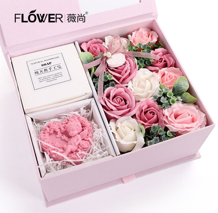 flor del jabón caja de caja de regalo de Navidad Día de San Valentín regalo de  flores de jabón rosa con flor de jabón hecho a mano paquete de boda ramos de