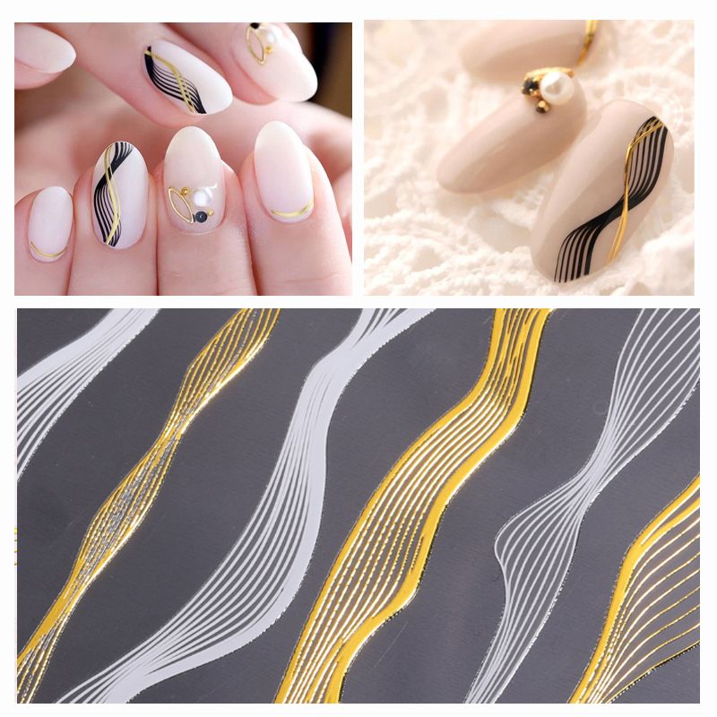 3D Gold Silver White Black Star Nail Art Stickers Geometry Transfer Nail  Decals