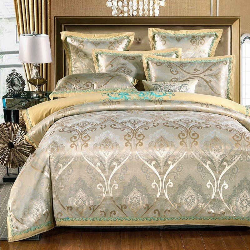 Jacquard Silk Cotton Bedding Sets King Queen Size Europe ...