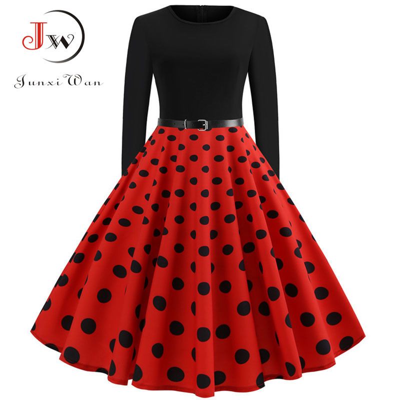 Compra Vestido Rojo Elegante Fiesta Vestidos De Manga Larga Vestido De  Invierno Gran Columpio Rockilly Vestido Vintage Vestido Más Tamaño Casual  Navidad Robe Lj201124 Barato | Entrega Rápida Y Calidad | Es.Dhgate