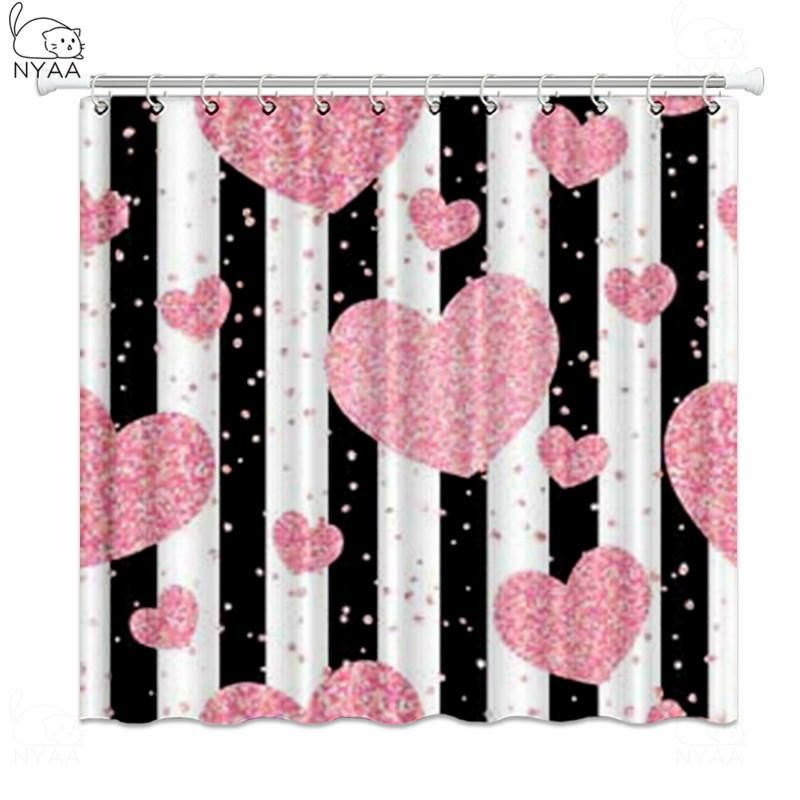 Melhor Qualidade De Venda Por Atacado Material Nyaa Rose Gold Glitter Hearts Chuveiro Cortinas Listras Pretas Poliéster Tecido Curtinas Para Decoração Home E Dhgate Com Cortinas Para Chuveiro, Rose Gold Glitter Curtains