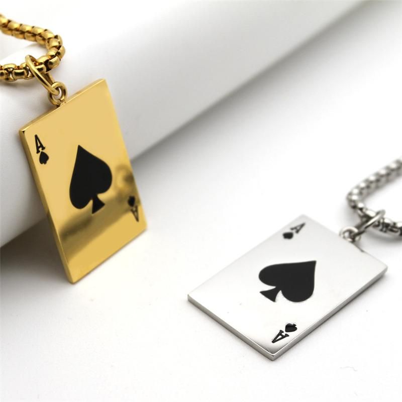 Wholesale Playing Card Poker Spade Ace Necklace Gold/Silver Color