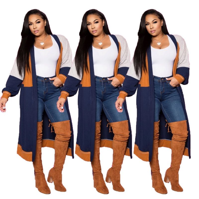 Compra Contraste Color Punto Mujer Cardigan Traje De Moda Manga Larga Y Cardigan  Largo Suéter De Punto Sweat Outfit Softwear Outwear Outwear Casual Barato |  Entrega Rápida Y Calidad | Es.Dhgate