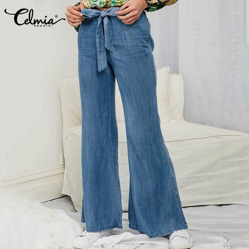 Compra Pantalones Para Mujer Capris Elegante Demin Jeans Pantalón Largo  Mujeres 2021 Celmia Solid Bow Pie \u200b\u200bAmplia Pierna Casual Elástico Cintura  Suelta Pantalón Femme B Barato | Entrega Rápida Y Calidad | Es.Dhgate