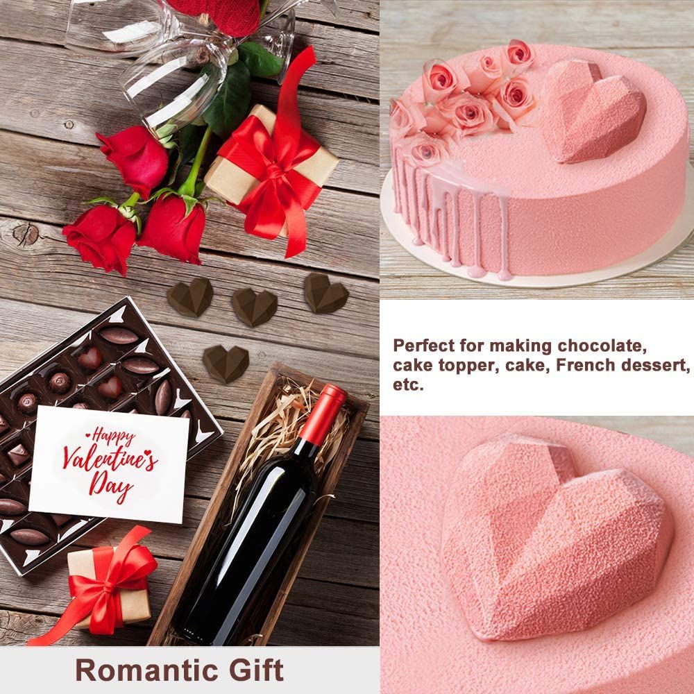 Moldes De Chocolate Con Forma De Corazón 3D Para Postre Amor De Diamantes Pastel 
