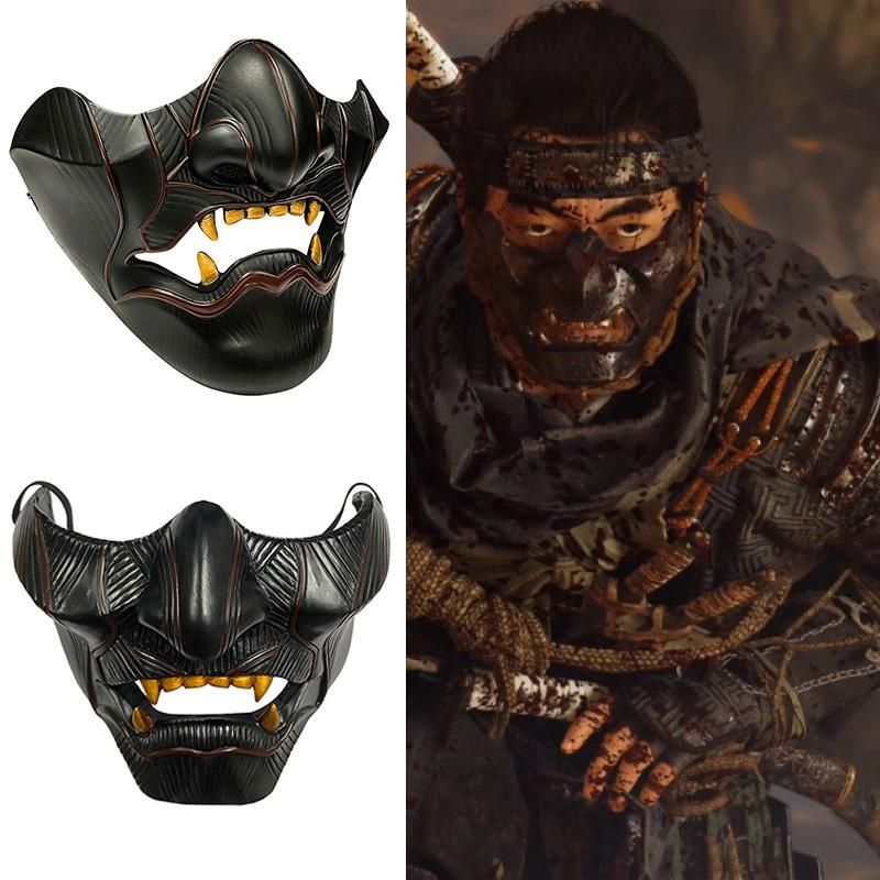 Cheap Ghost Of Tsushima Samurai Mask Resin Half Face Guise Cosplay Jin Sakai Halloween Larp